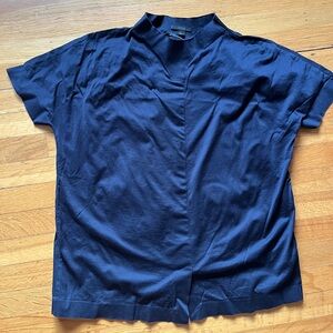COS navy blue elevated t-shirt banded edges slight collar S dark mock neck top